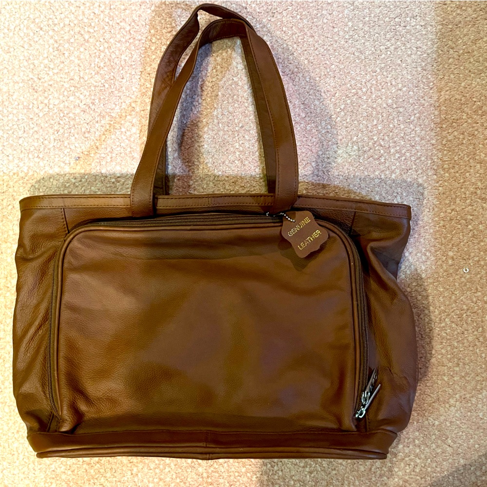 NWT Genuine Leather Brown Tote Bag